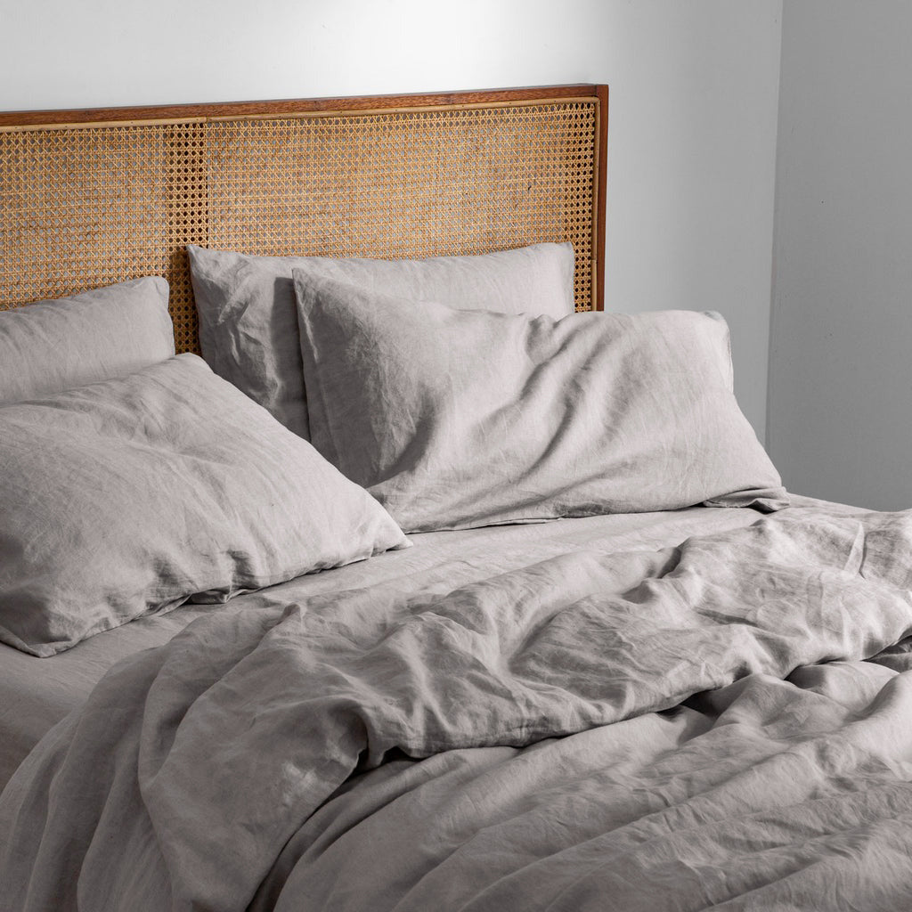 French Flax Linen Quilt Cover in Soft Grey
