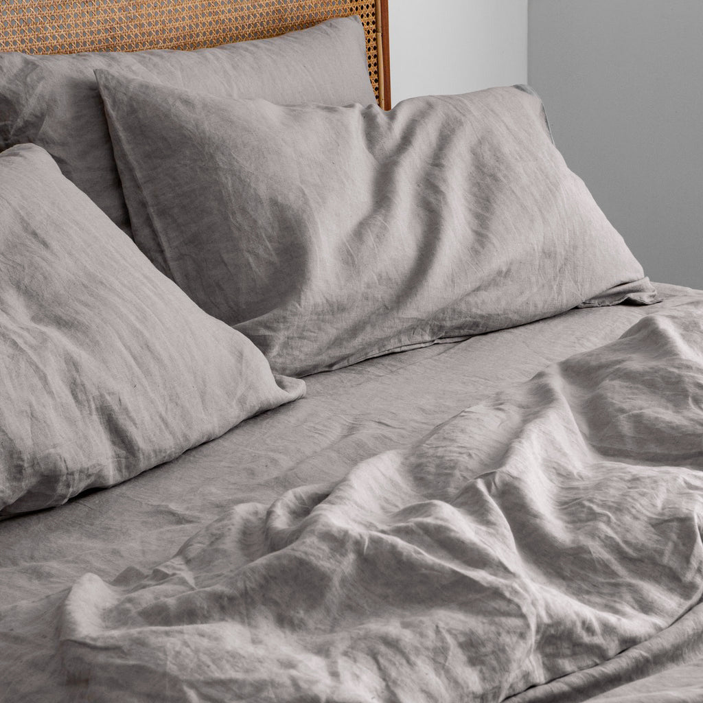 French Flax Linen Quilt Cover Set in Soft Grey