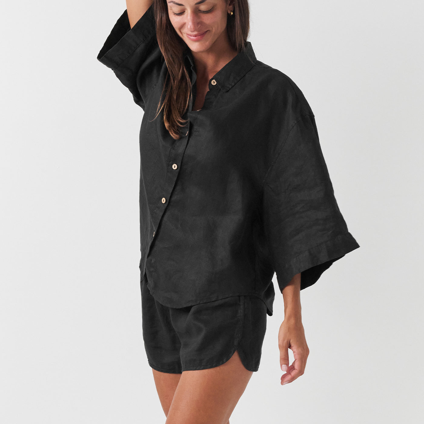 French Flax Linen Relaxed Short in Black