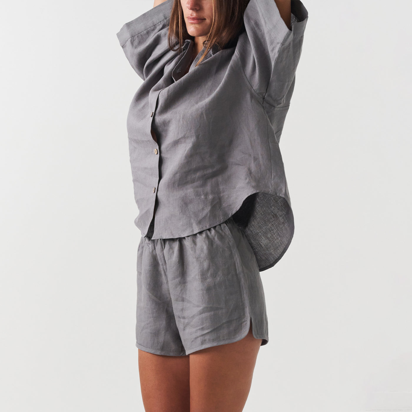 French Flax Linen Relaxed Short in Warm Grey