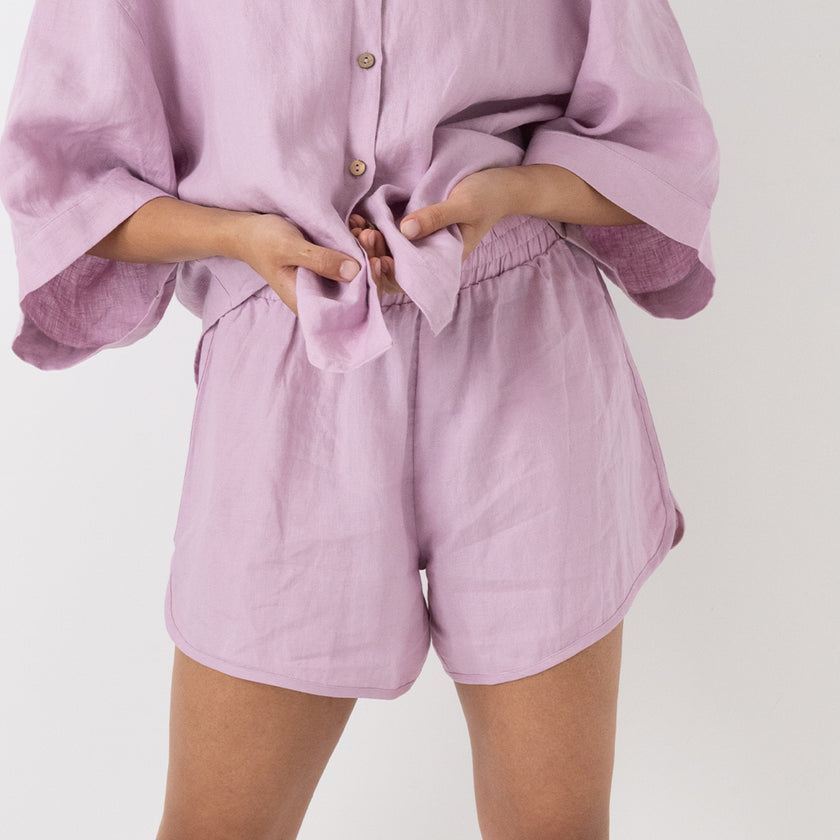 French Flax Linen Relaxed Short in Lilac