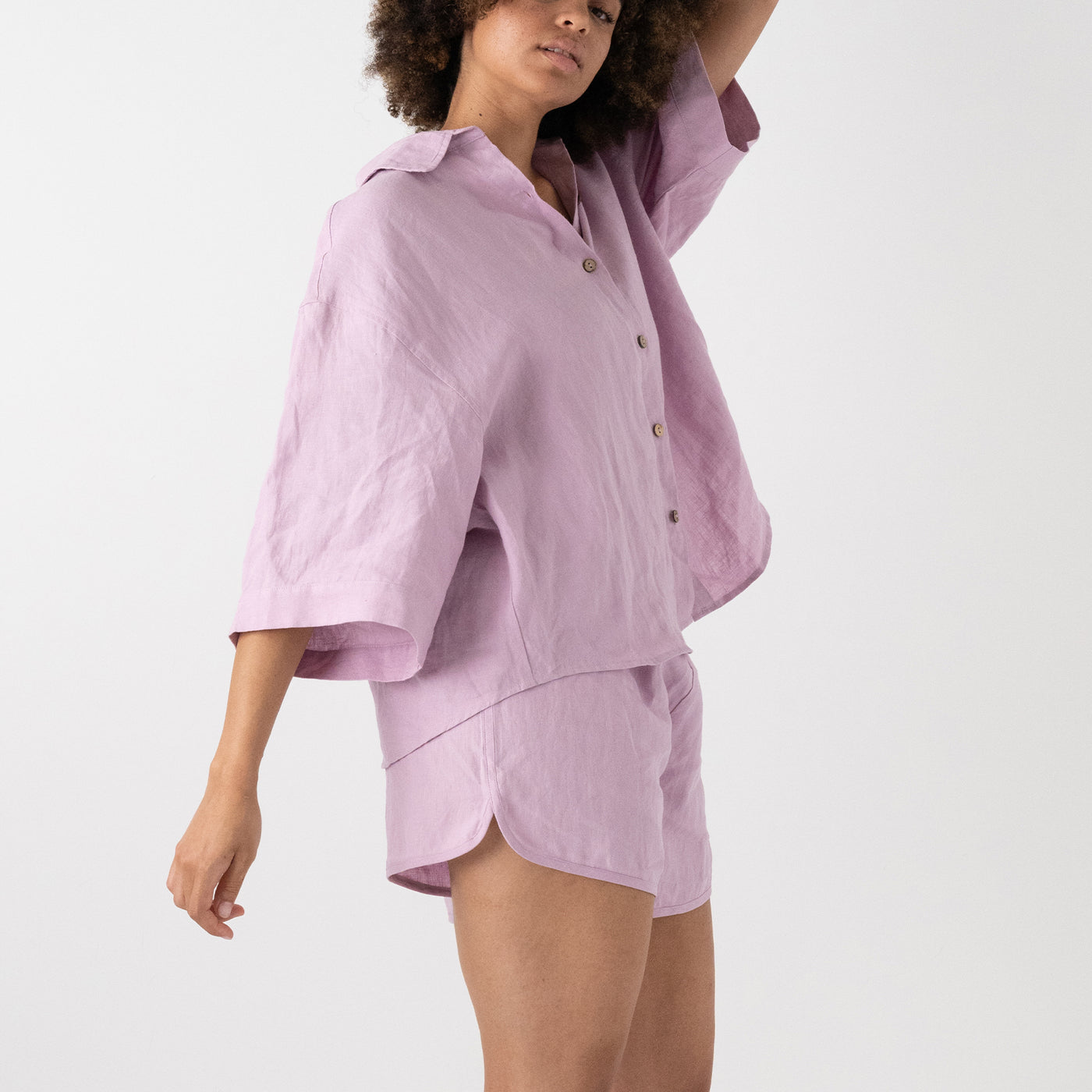 French Flax Linen Relaxed Short in Lilac