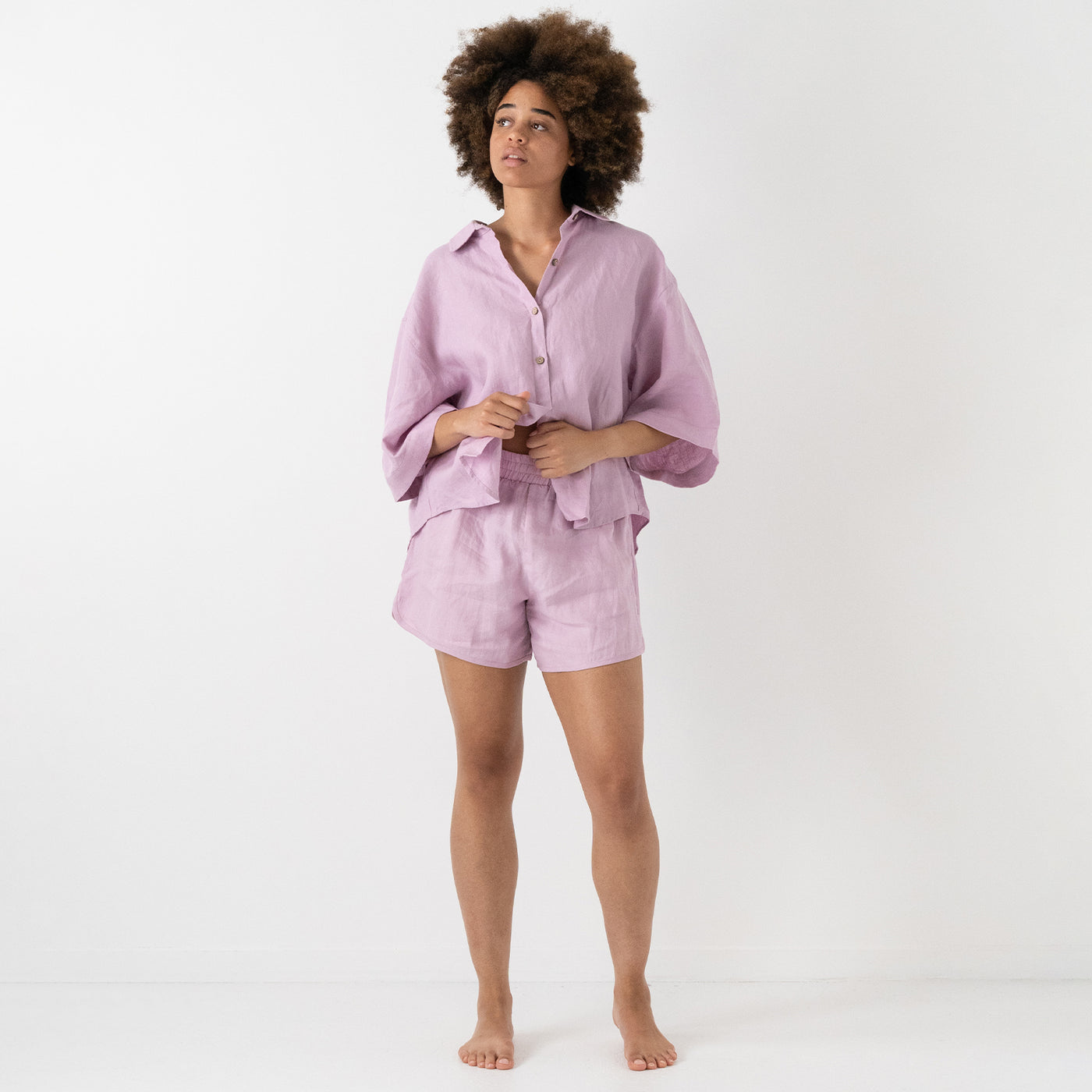 French Flax Linen Relaxed Short in Lilac