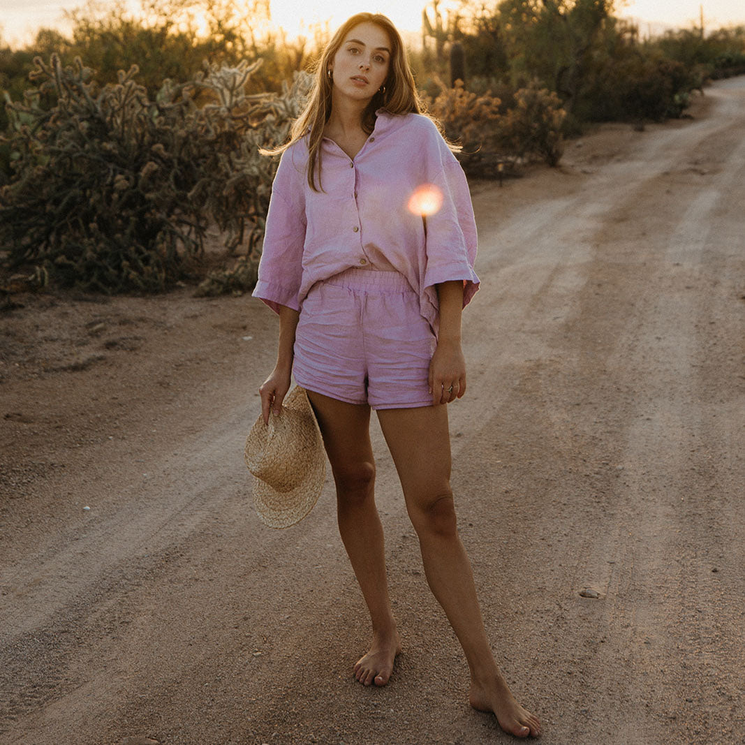 French Flax Linen Relaxed Short in Lilac