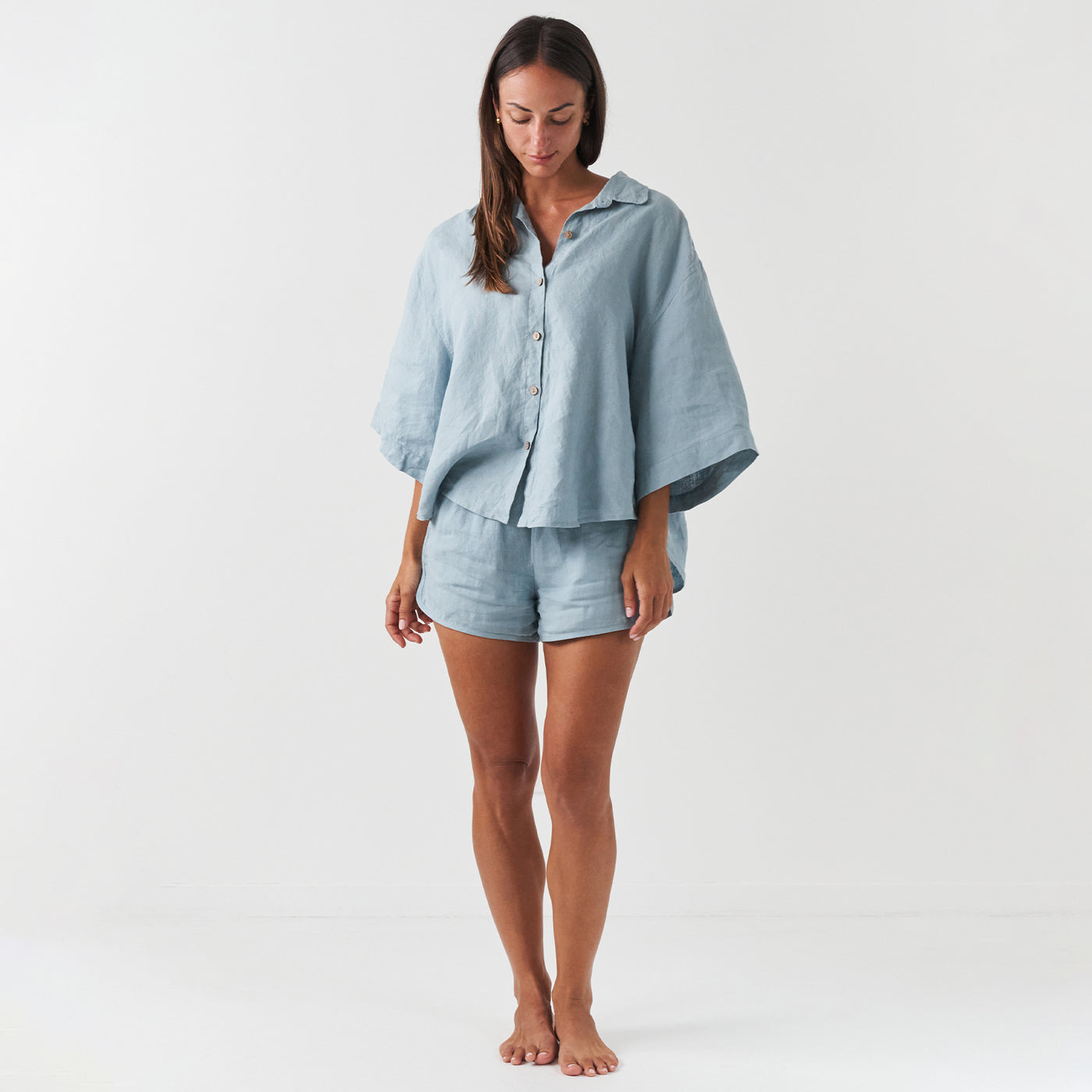 French Flax Linen Relaxed Short in Marine Blue