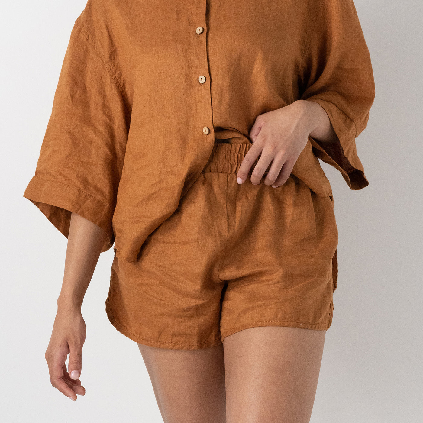 French Flax Linen Relaxed Short in Ochre