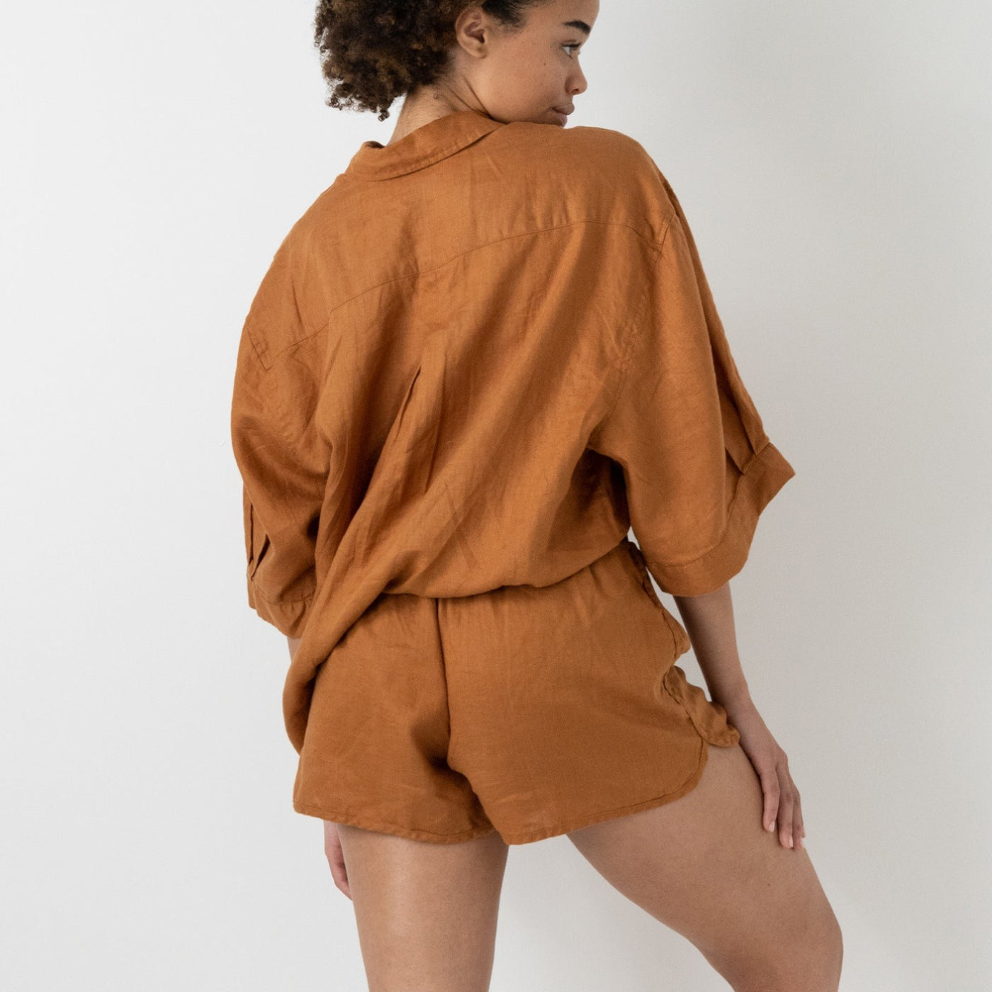 French Flax Linen Relaxed Short in Ochre