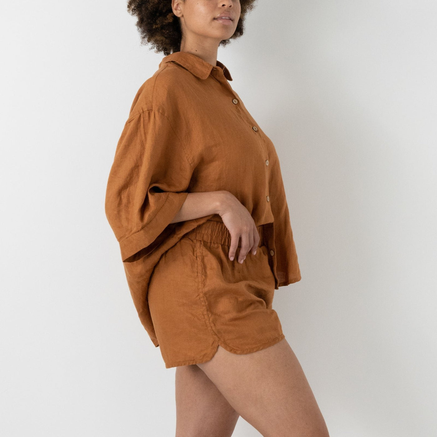 French Flax Linen Relaxed Short in Ochre