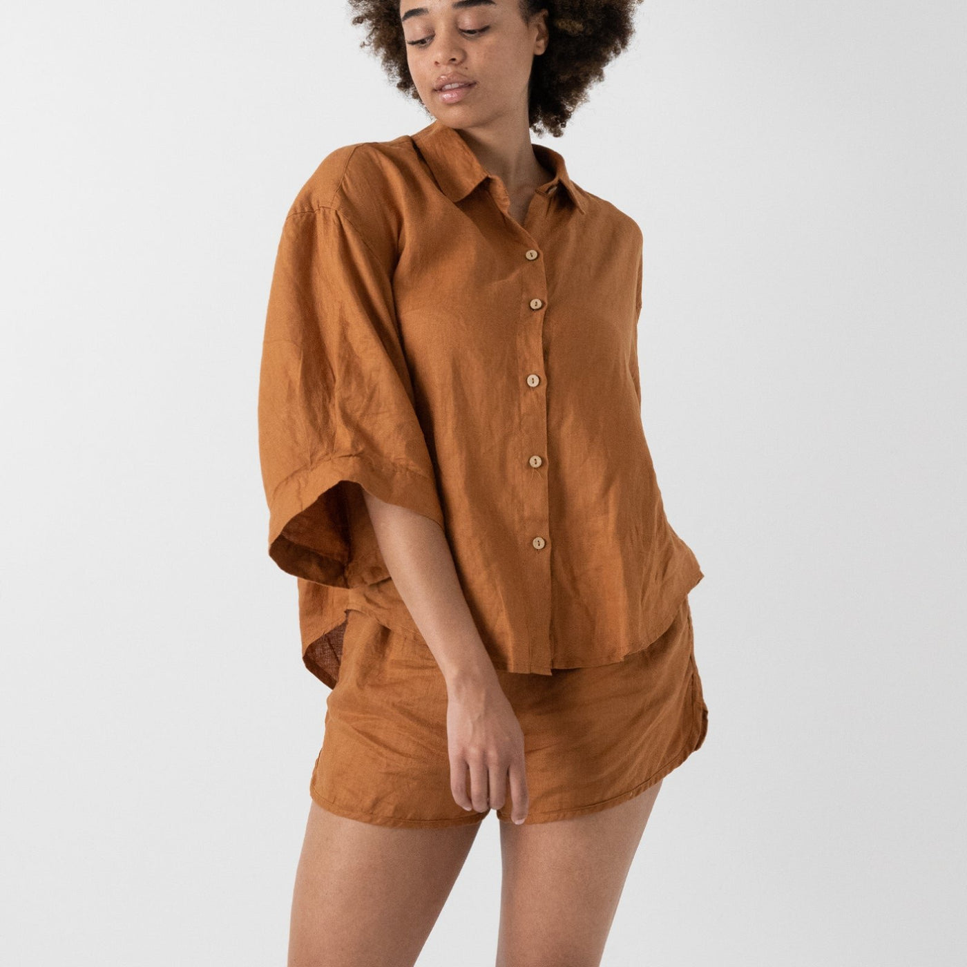 French Flax Linen Relaxed Short in Ochre