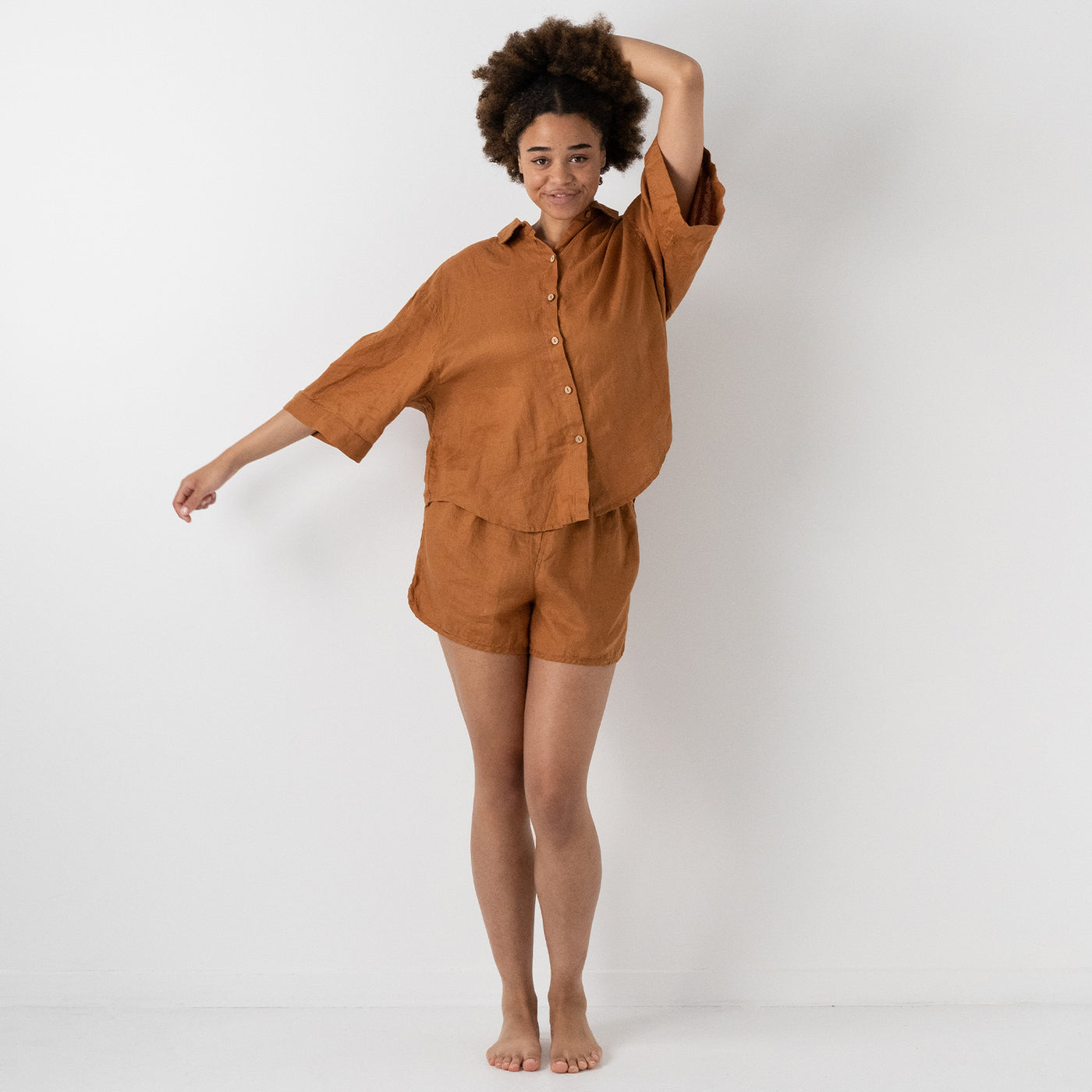 French Flax Linen Relaxed Short in Ochre