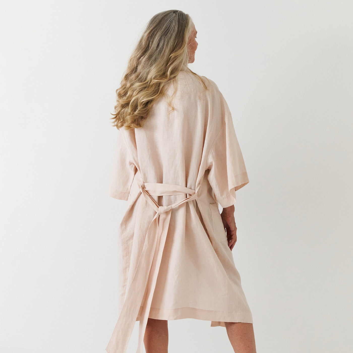 French Flax Linen Robe in Blush