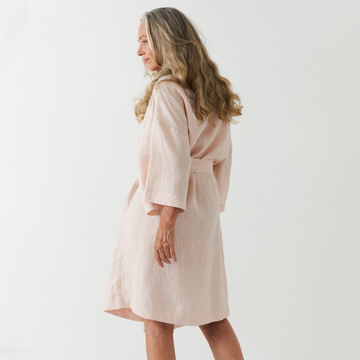French Flax Linen Robe in Blush
