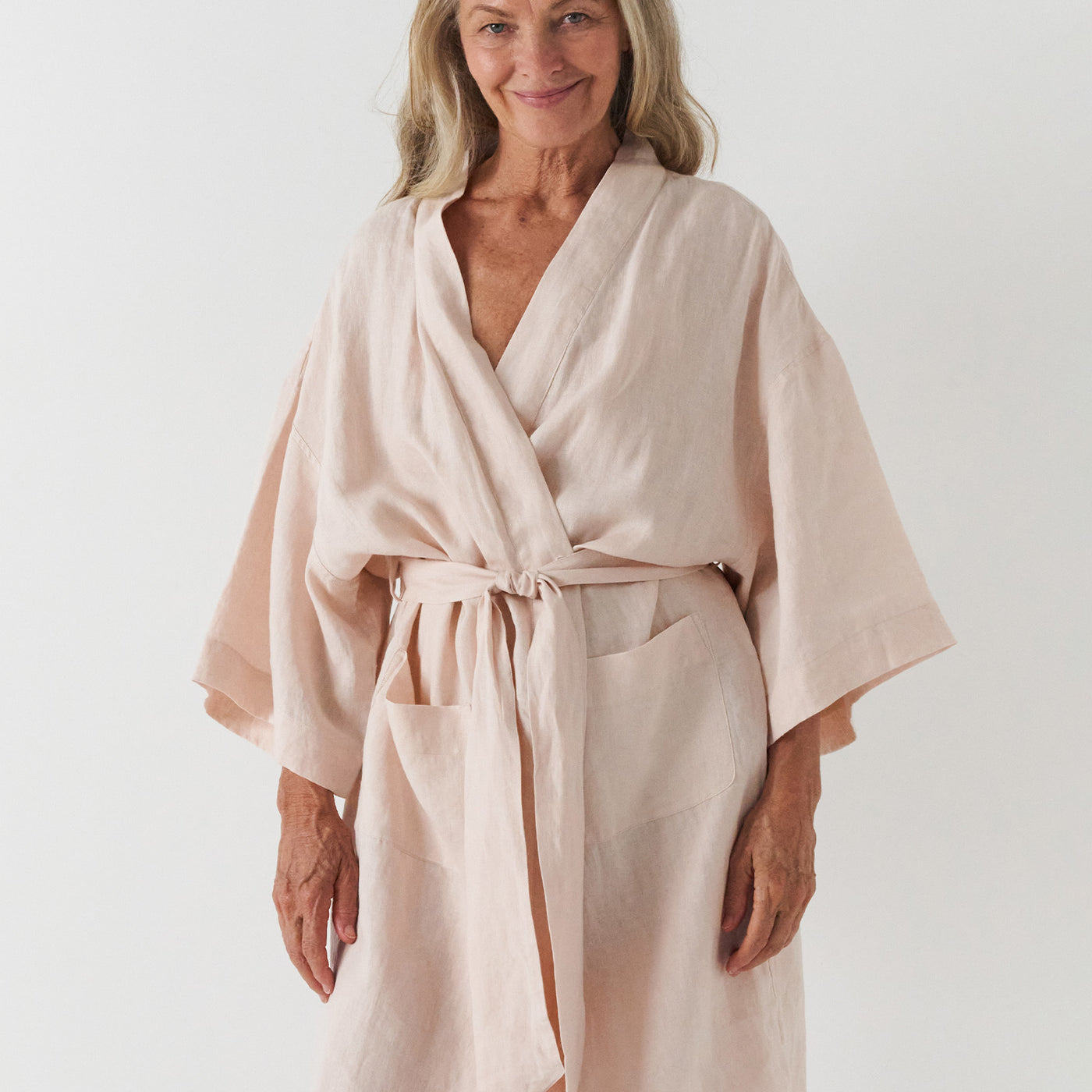 French Flax Linen Robe in Blush