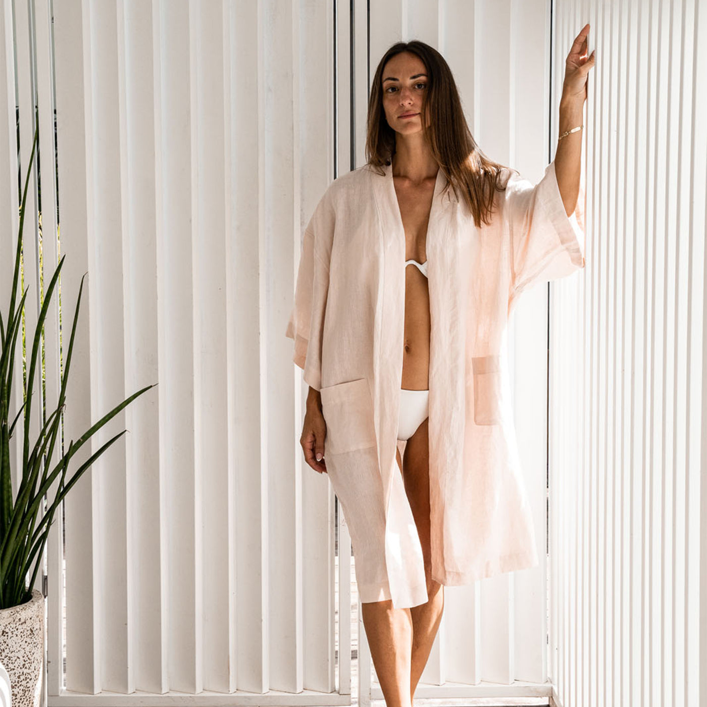 French Flax Linen Robe in Blush