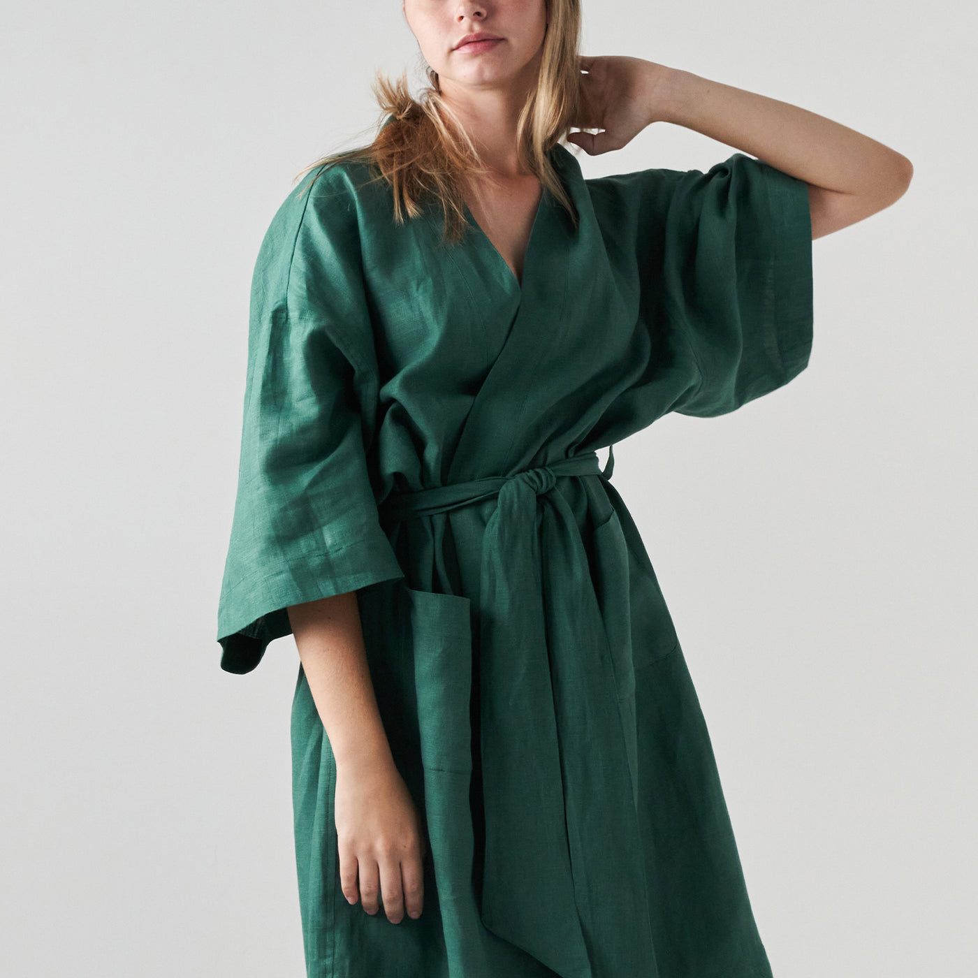 French Flax Linen Robe in Jade