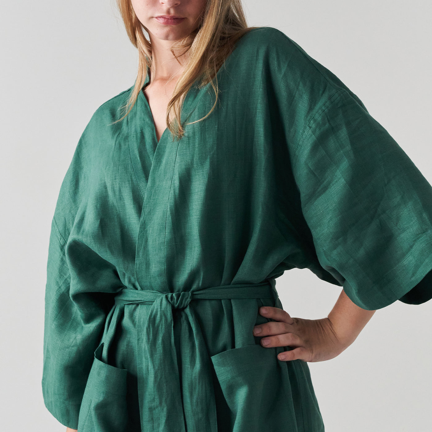 French Flax Linen Robe in Jade