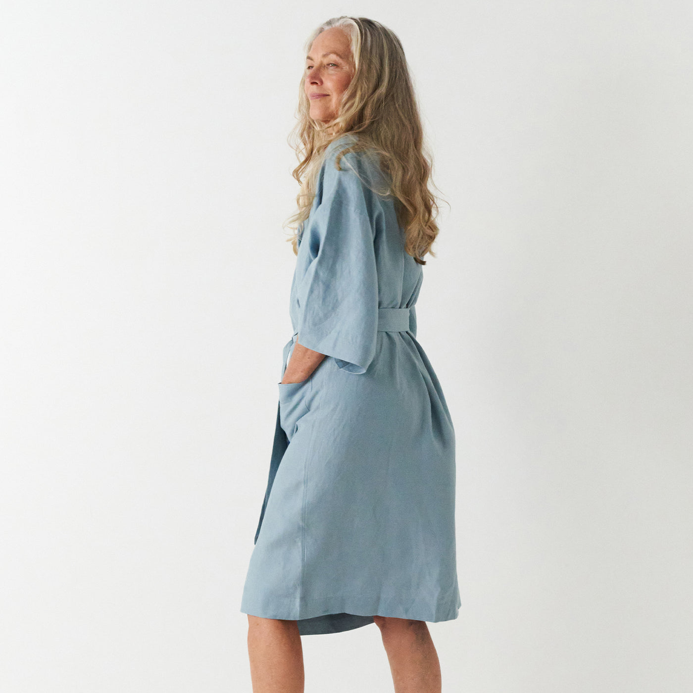French Flax Linen Robe in Marine Blue