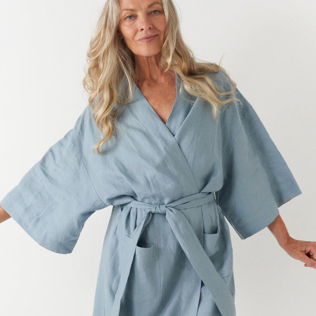 French Flax Linen Robe in Marine Blue