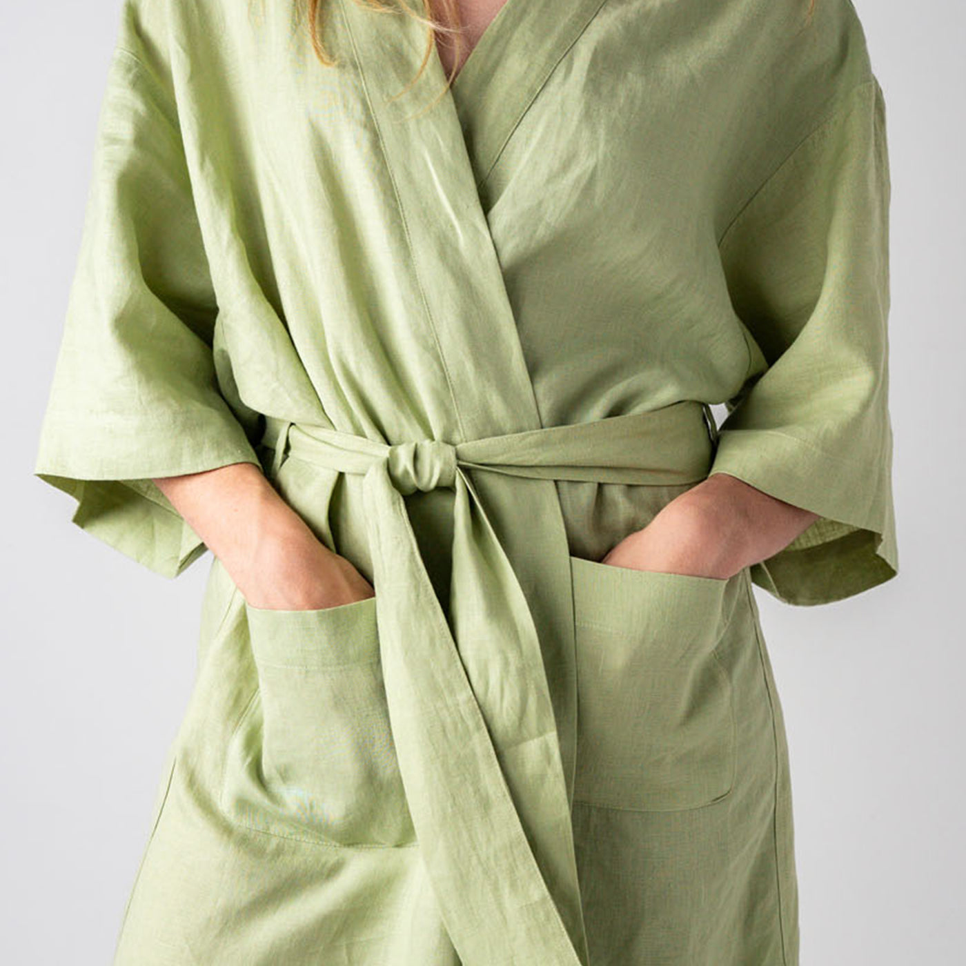 French Flax Linen Robe in Matcha