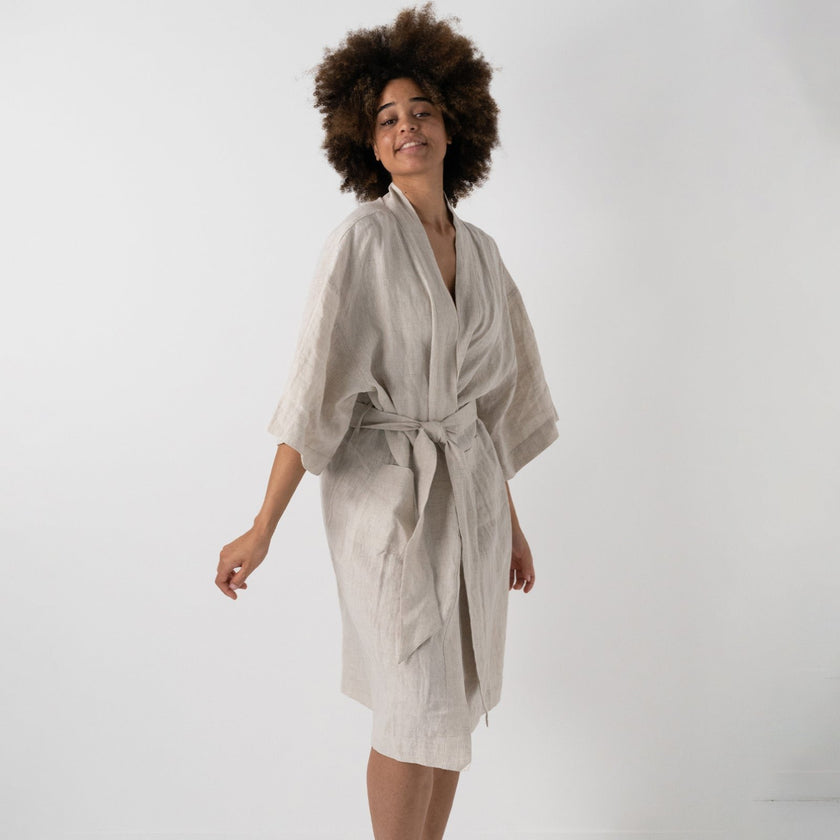 French Flax Linen Robe in Natural