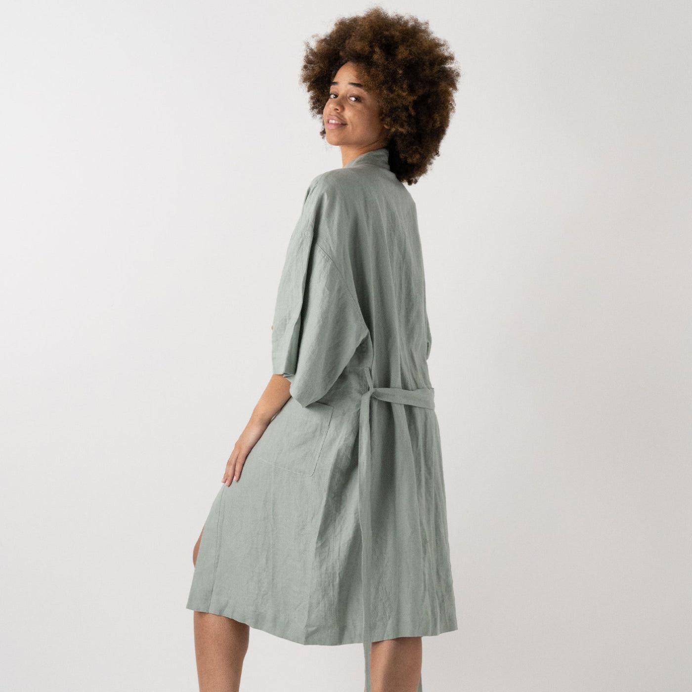 French Flax Linen Robe in Sage