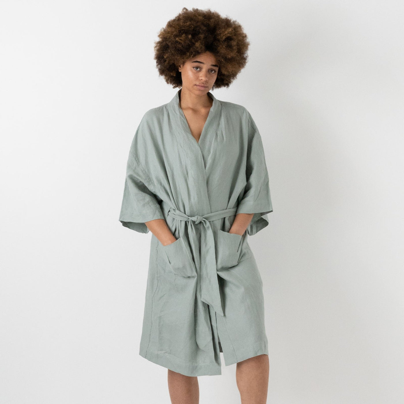 French Flax Linen Robe in Sage