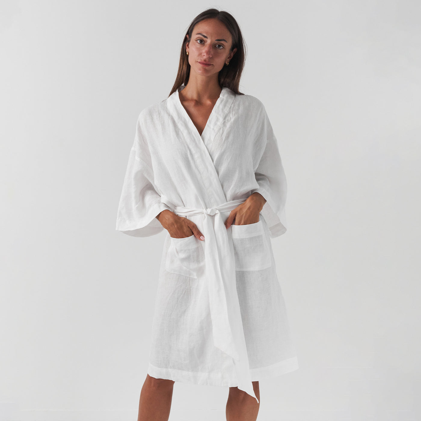 French Flax Linen Robe in White