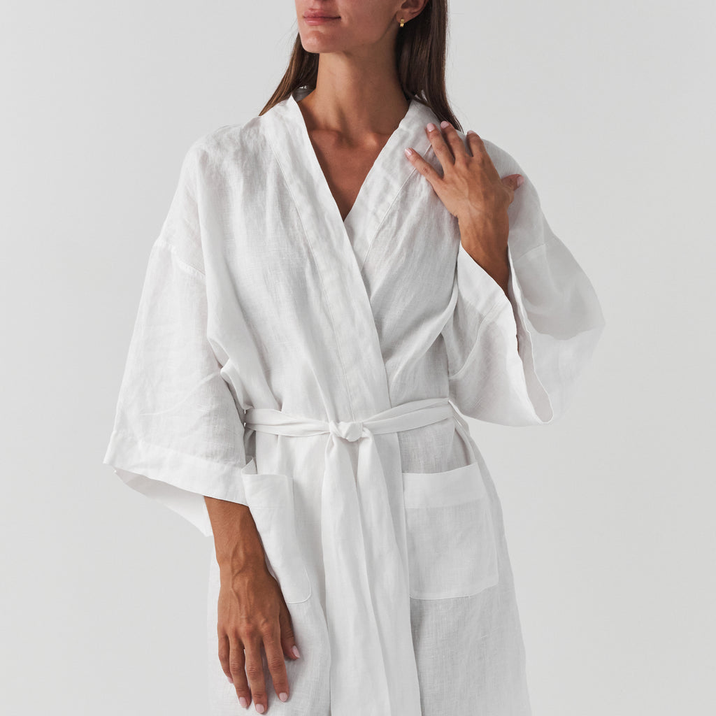 French Flax Linen Robe in White – I Love Linen