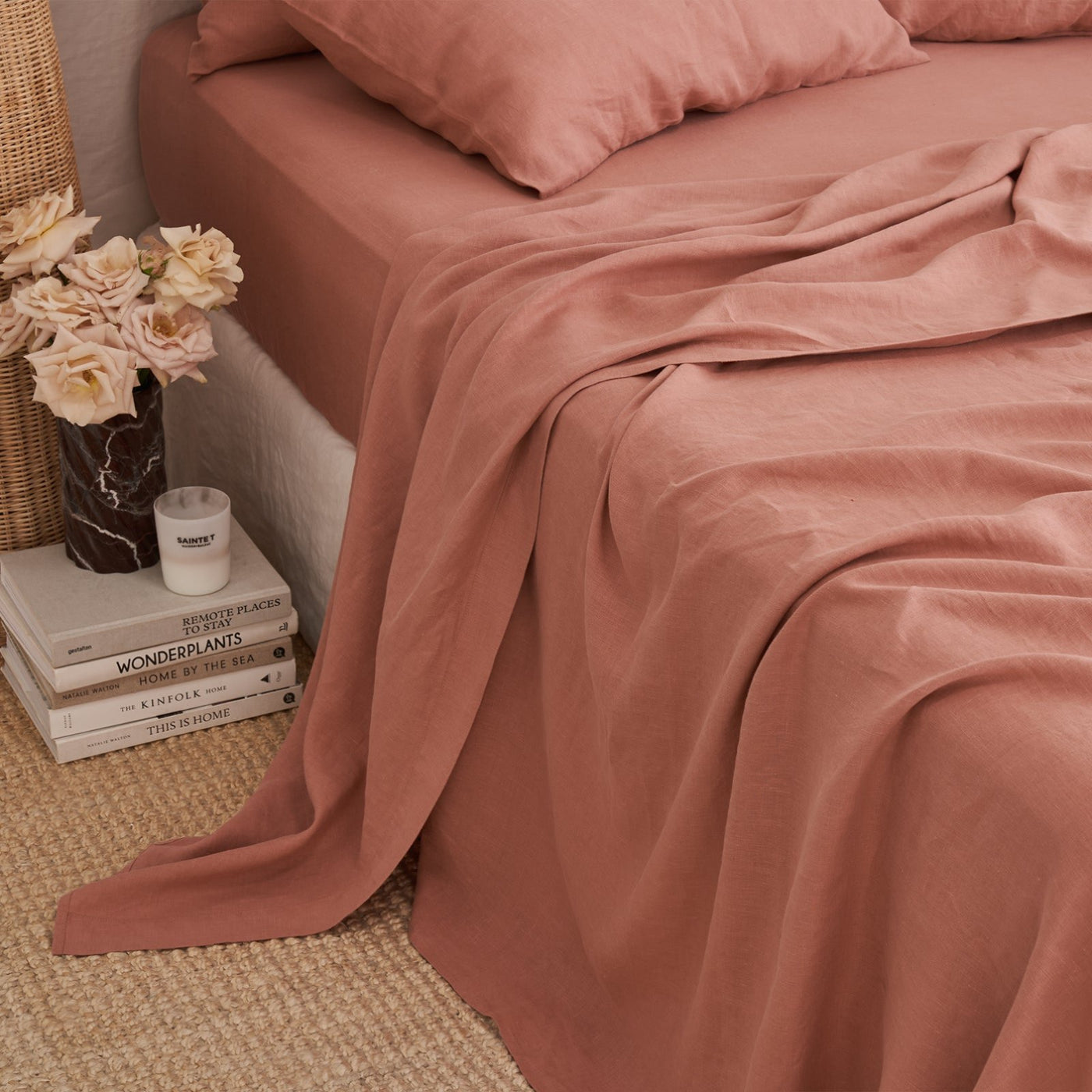 French Flax Linen Flat Sheet in Rosa