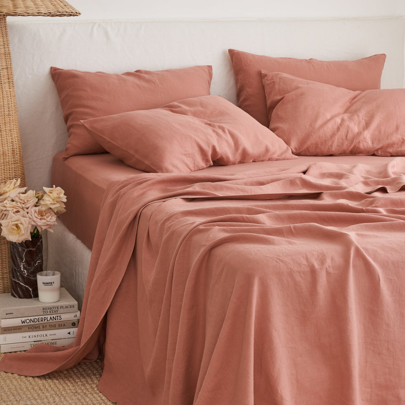 French Flax Linen Flat Sheet in Rosa