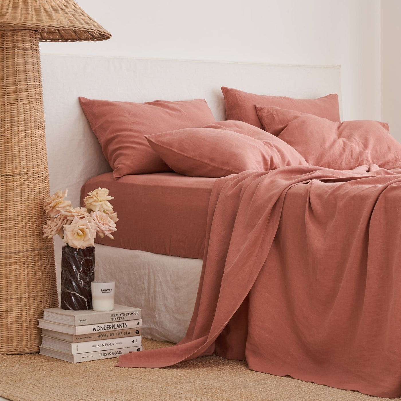 French Flax Linen Flat Sheet in Rosa