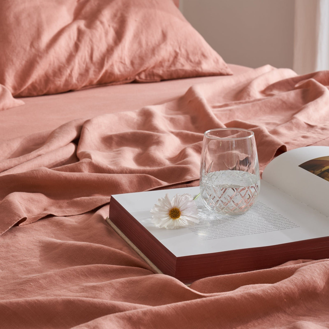 French Flax Linen Flat Sheet in Rosa