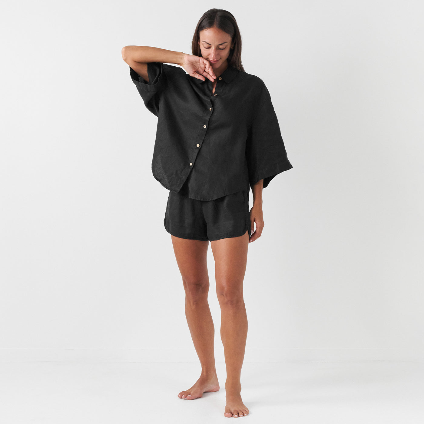 French Flax Linen Ruby Shirt in Black