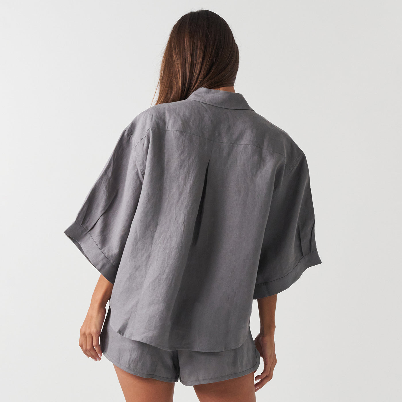 French Flax Linen Ruby Shirt in Warm Grey