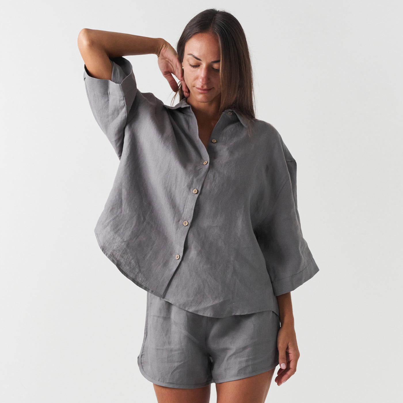 French Flax Linen Ruby Shirt in Warm Grey