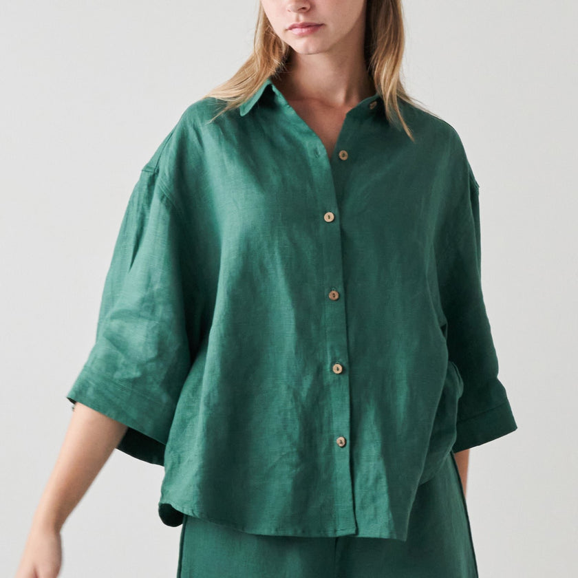 French Flax Linen Ruby Shirt in Jade