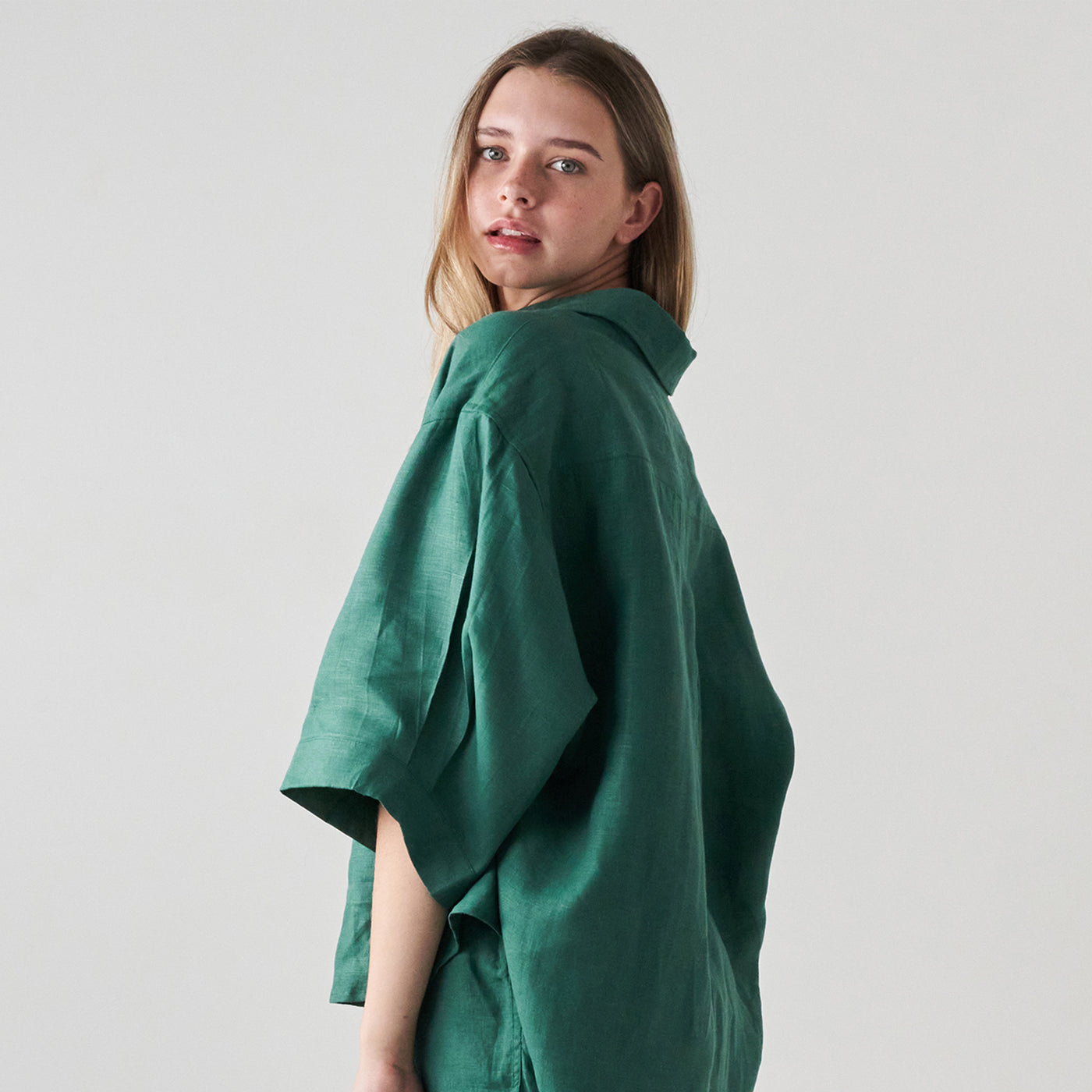 French Flax Linen Ruby Shirt in Jade