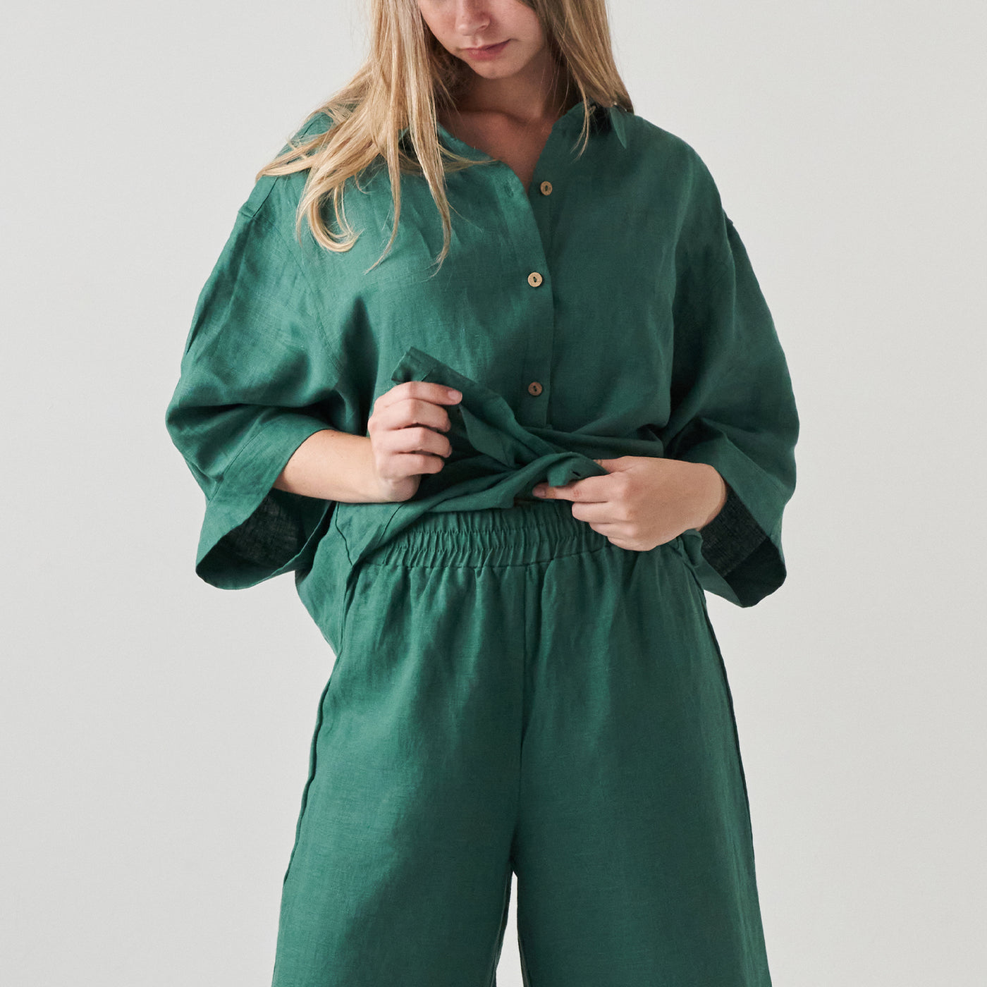 French Flax Linen Ruby Shirt in Jade