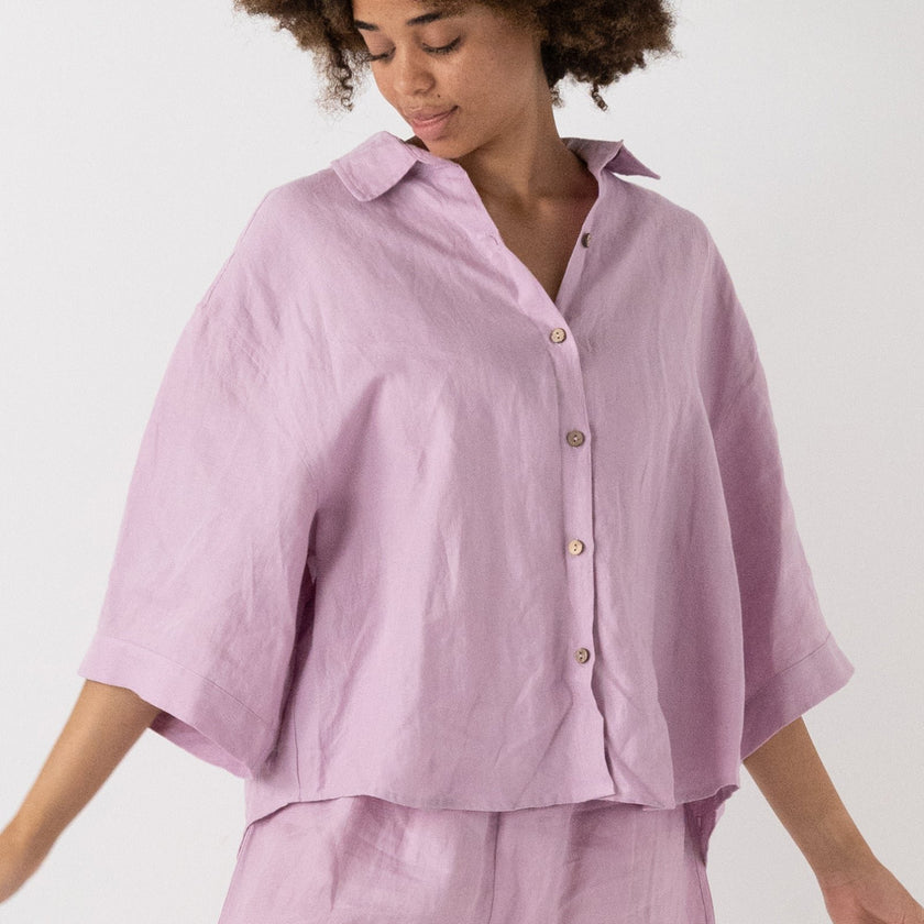 French Flax Linen Ruby Shirt in Lilac