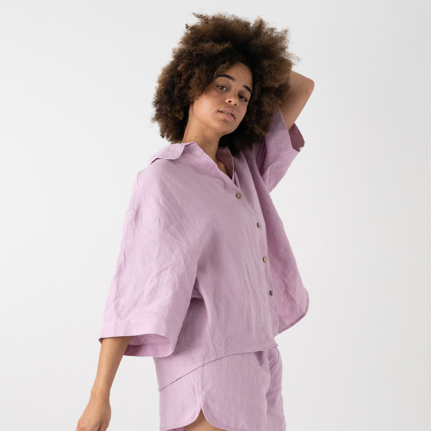 French Flax Linen Ruby Shirt in Lilac