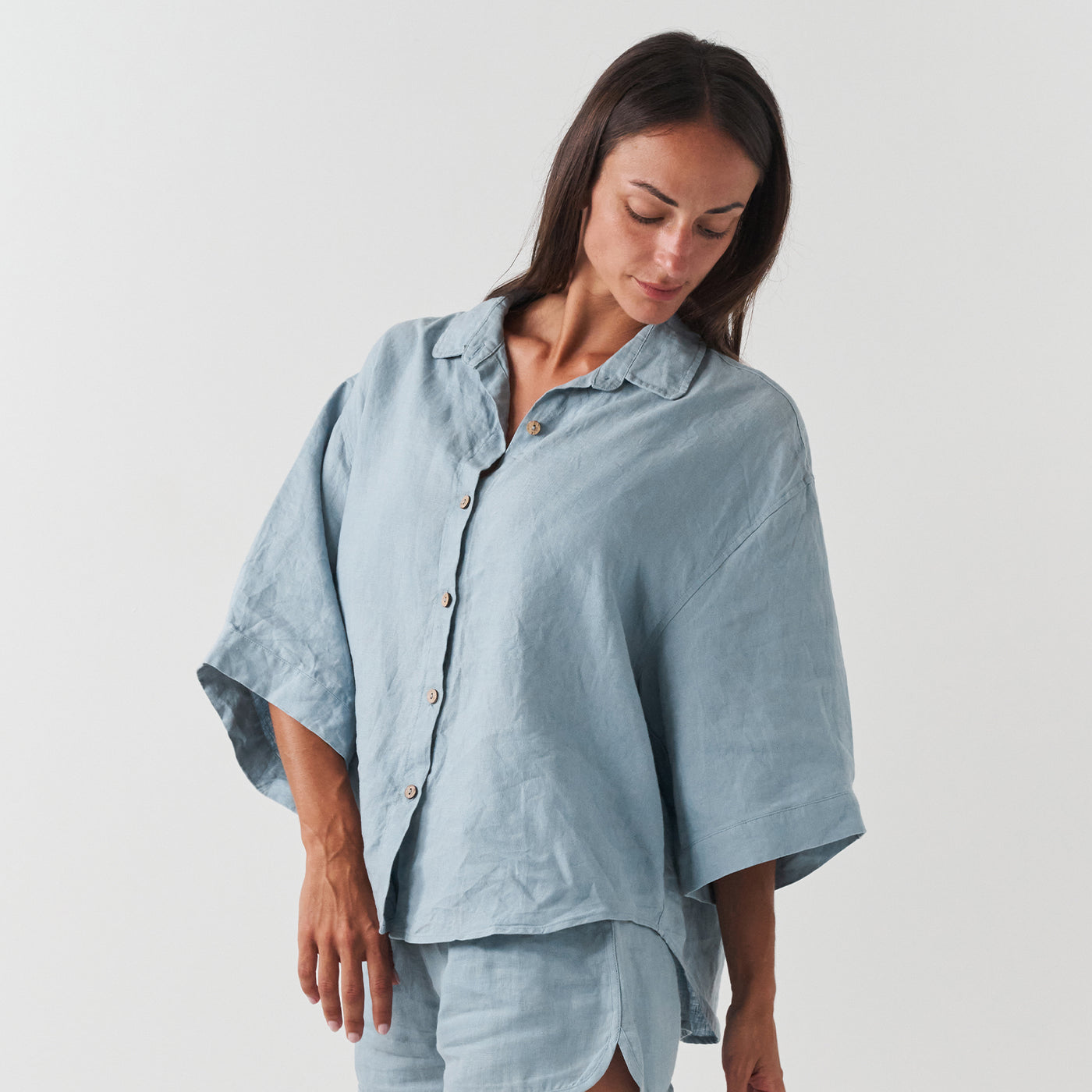 French Flax Linen Ruby Shirt in Marine Blue