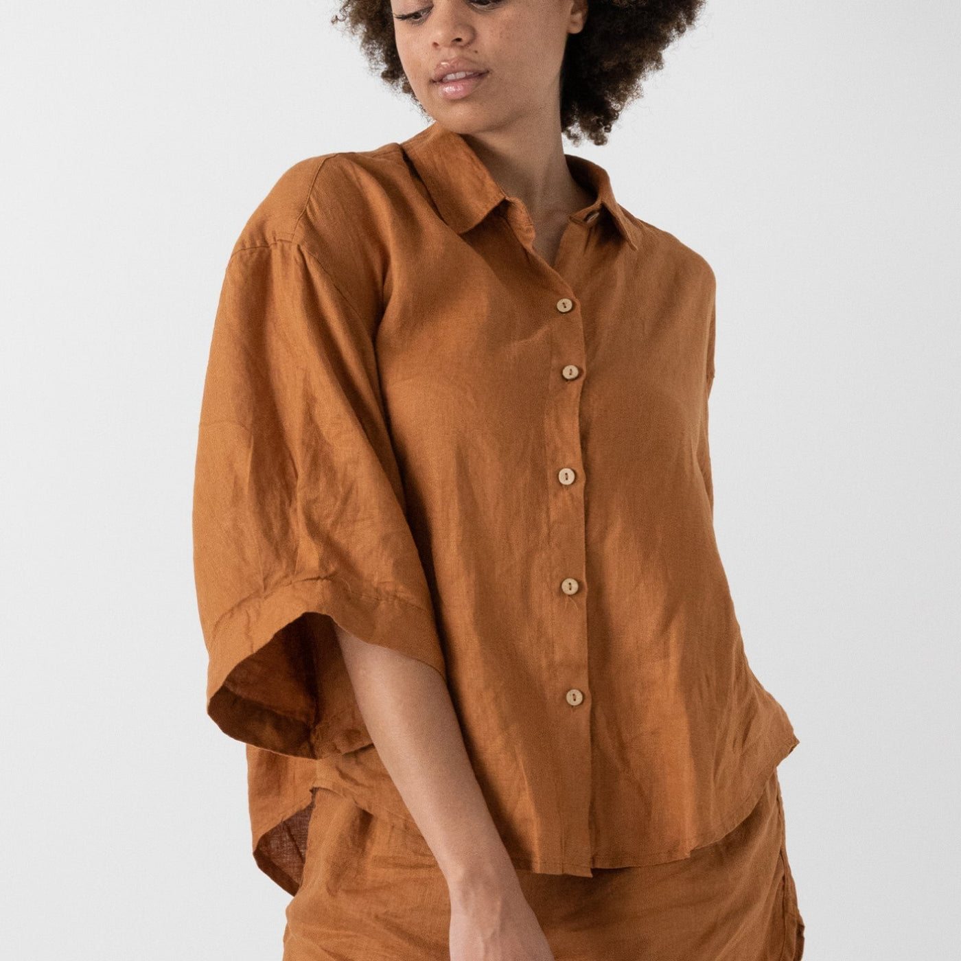 French Flax Linen Ruby Shirt in Ochre