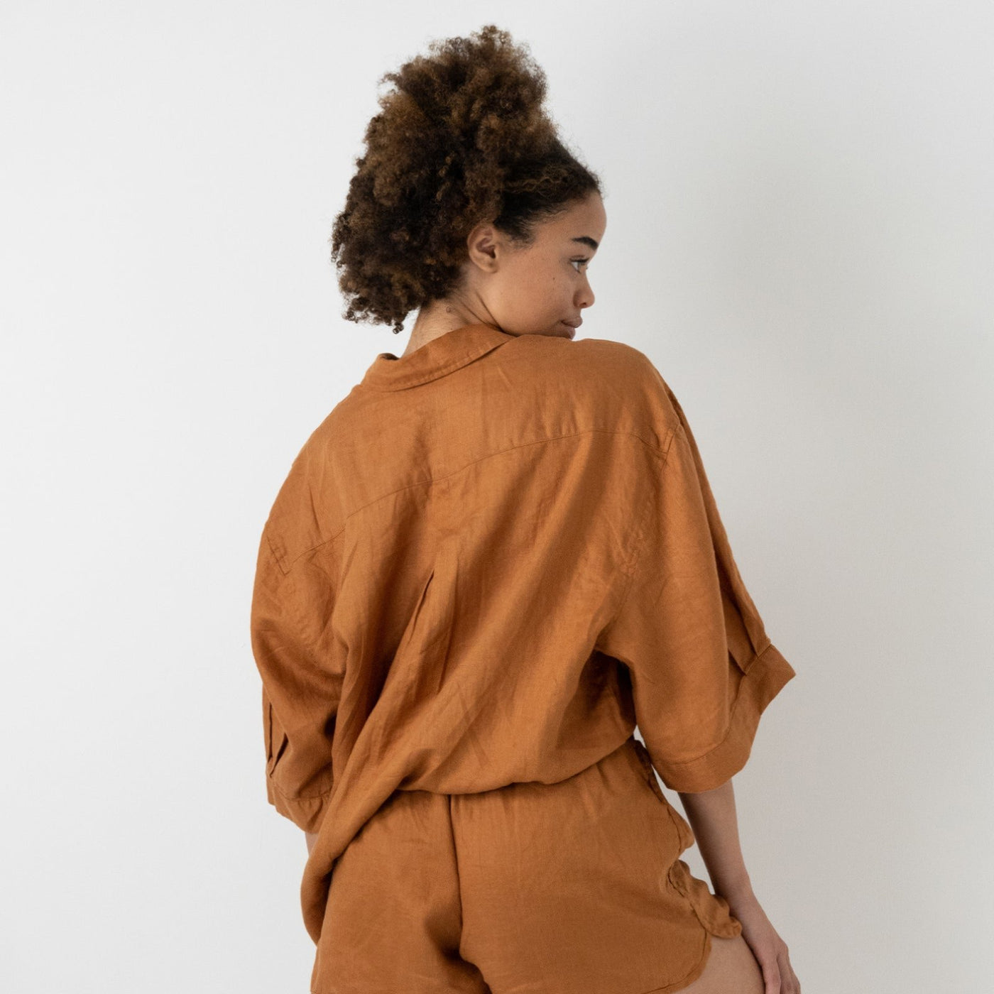 French Flax Linen Ruby Shirt in Ochre