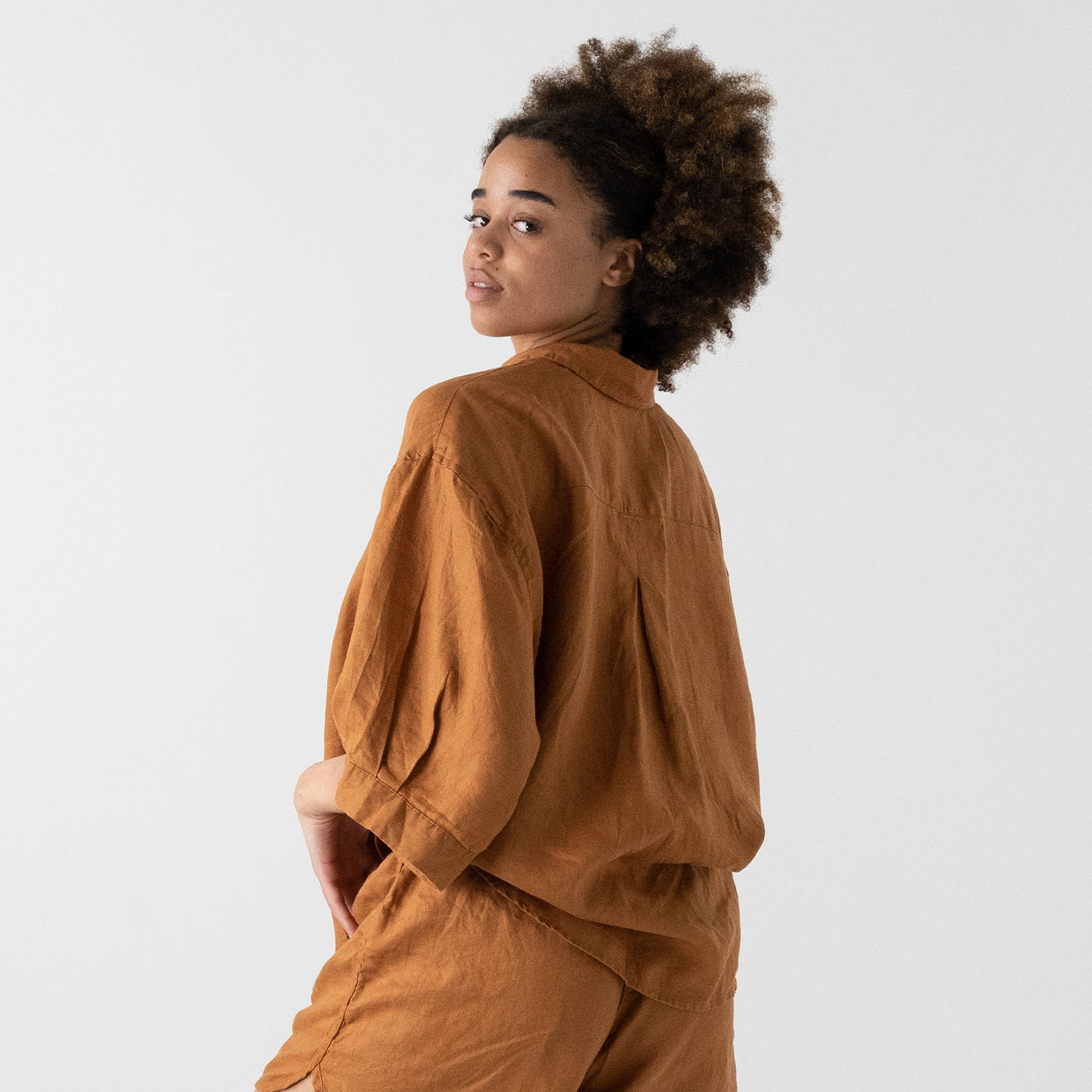 French Flax Linen Ruby Shirt in Ochre