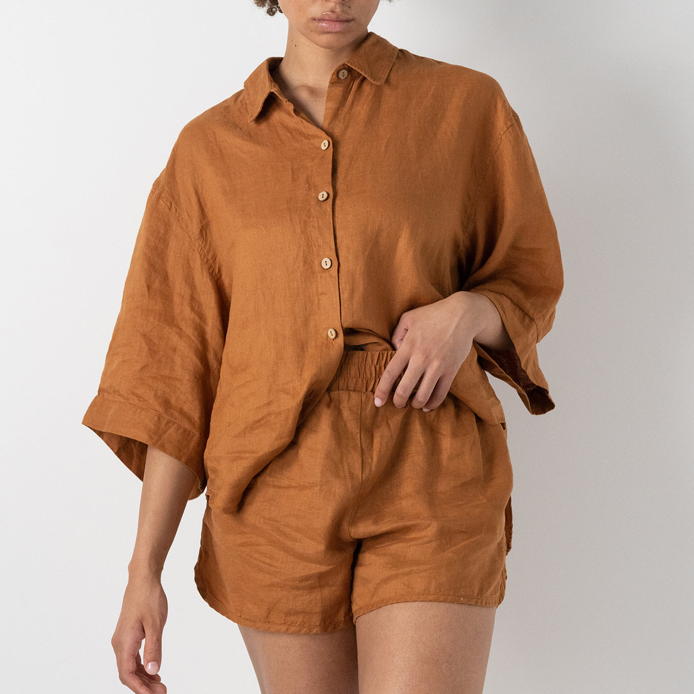 French Flax Linen Ruby Shirt in Ochre