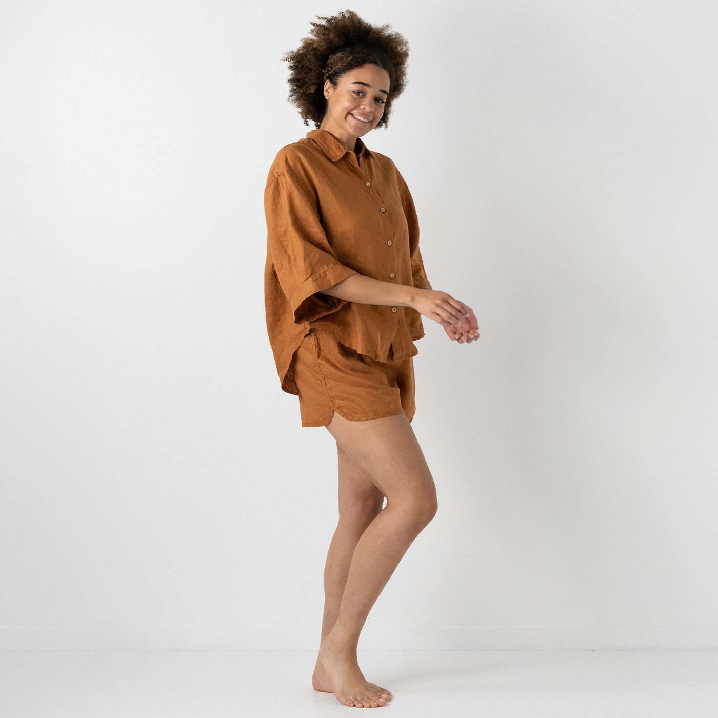 French Flax Linen Ruby Shirt in Ochre