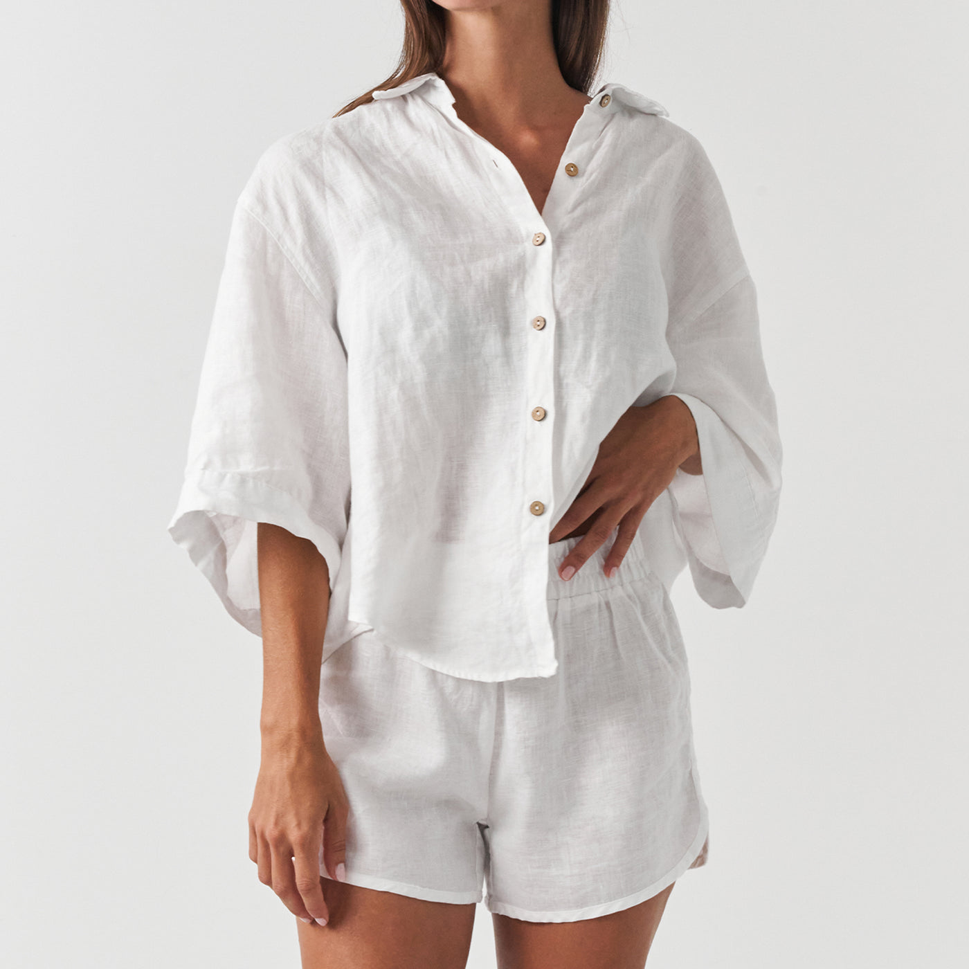 French Flax Linen Ruby Shirt in White