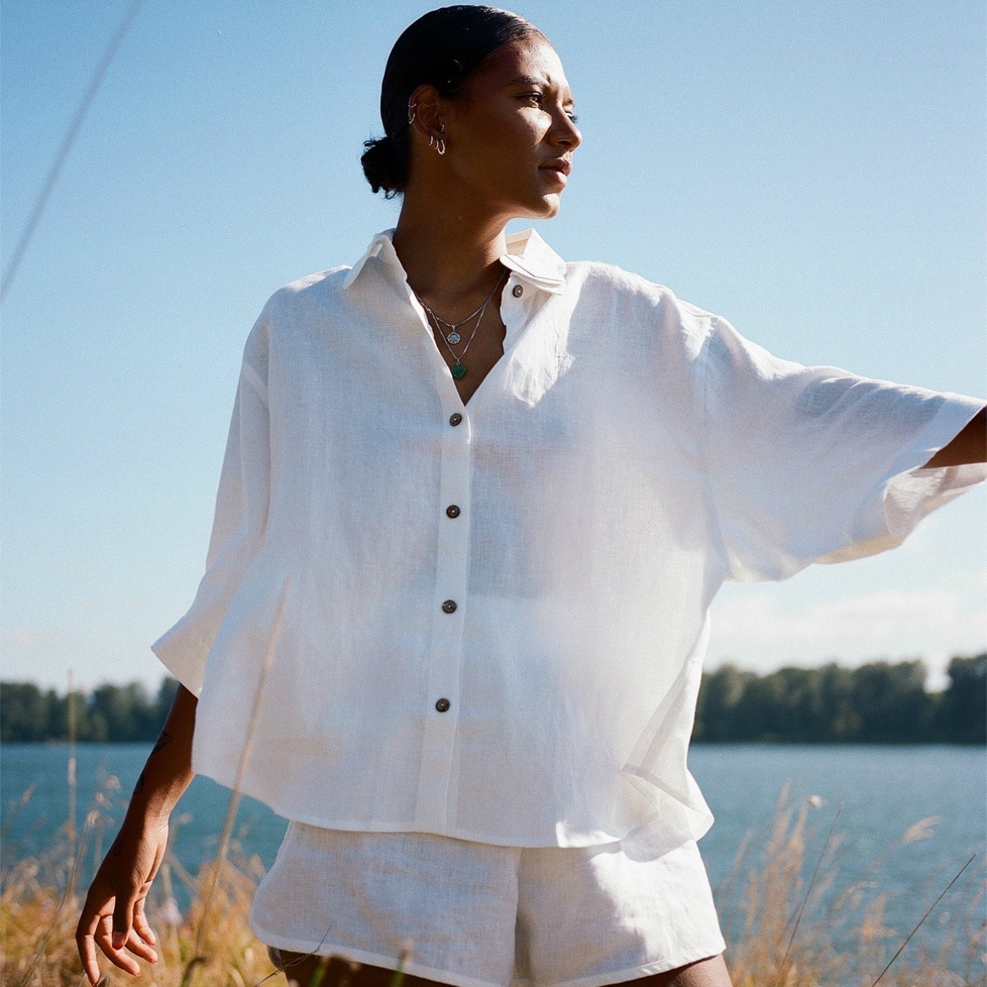 French Flax Linen Ruby Shirt in White