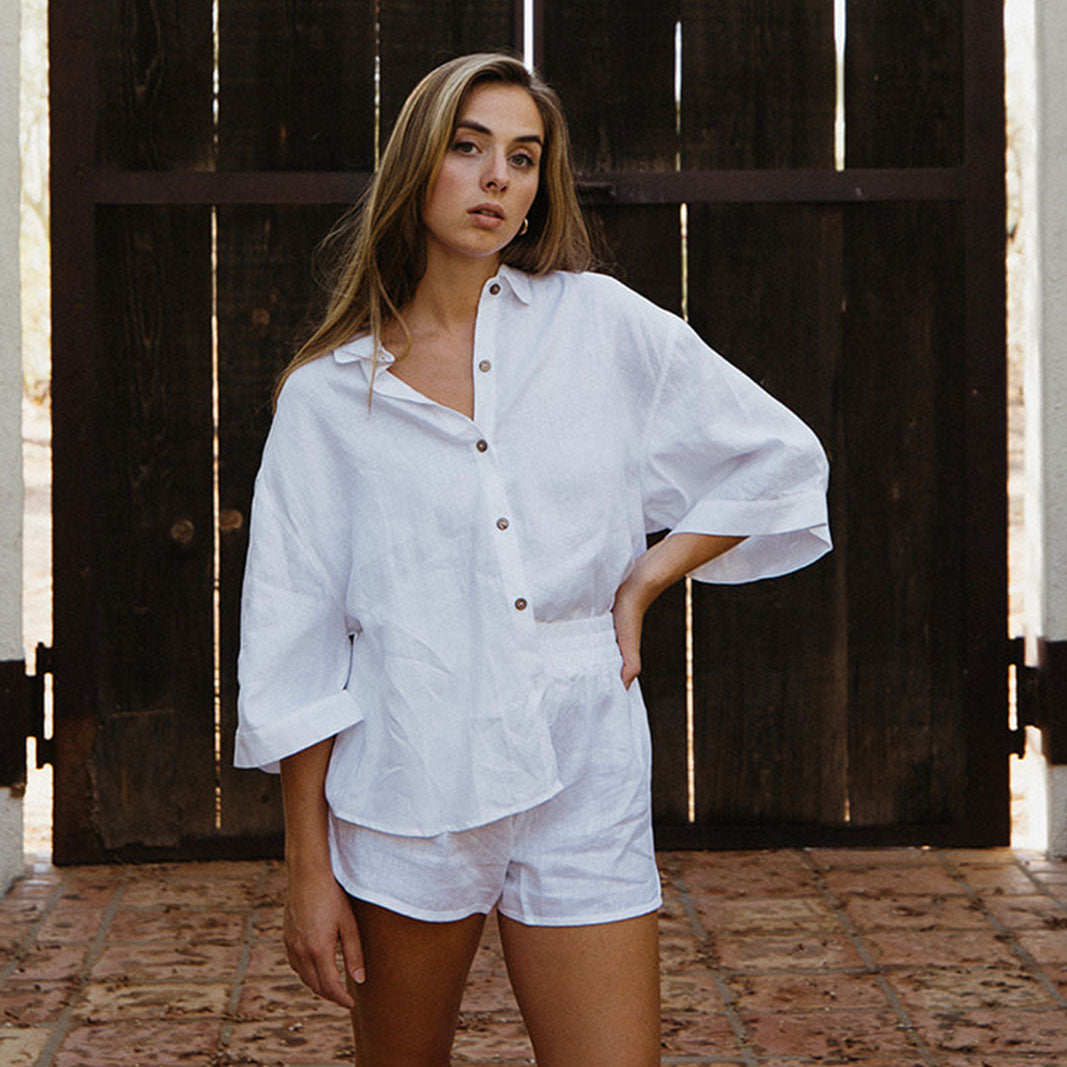French Flax Linen Ruby Shirt in White