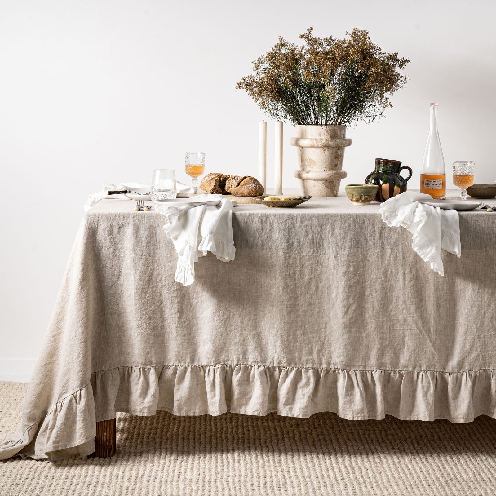 French Flax Linen Ruffles Table Cloth in Natural – I Love Linen